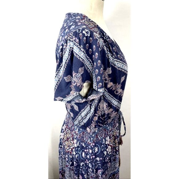 Knox Rose Midi Dress Size Large Rayon Short Sleeve Navy Blue/White Floral Boho - Picture 4 of 7